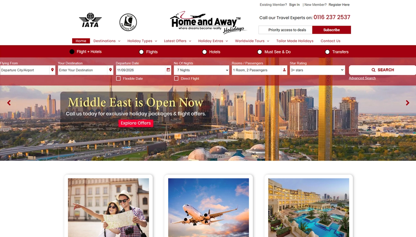 Home and Away Holidays website